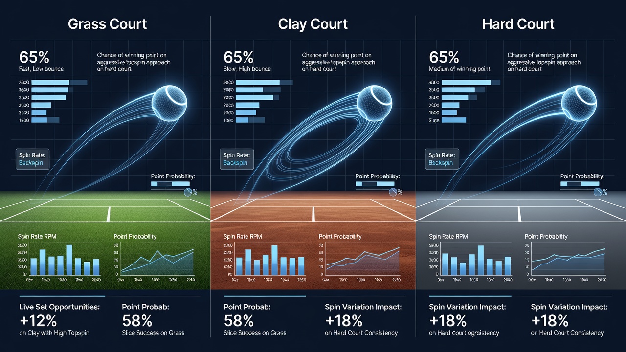 Analyse von Spin-Daten während eines Live-Tennis-Matches auf verschiedenen Belägen
