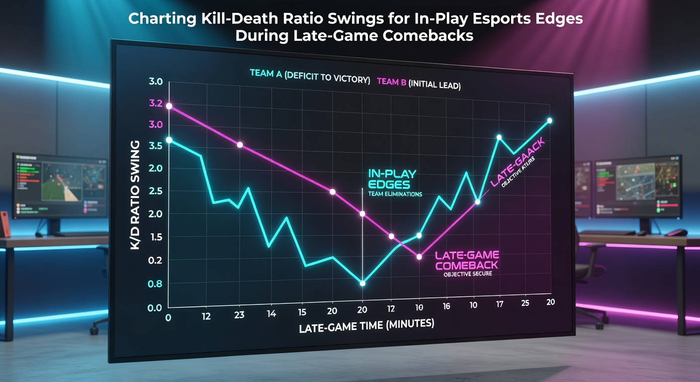 Diagramm zu Kill-Death-Ratio-Schwankungen in Esports-Matches mit Fokus auf späte Comebacks
