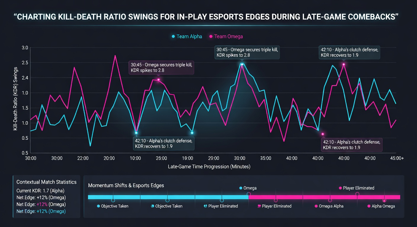 Live-Tracking von K/D-Ratios in einem Esports-Event mit Comeback-Szenario