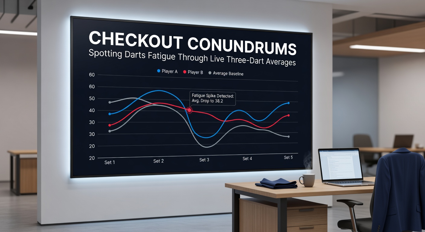 Grafik mit fallenden Drei-Pfeil-Averages in einem Darts-Match, illustriert mit Liniencharts und Checkout-Statistiken
