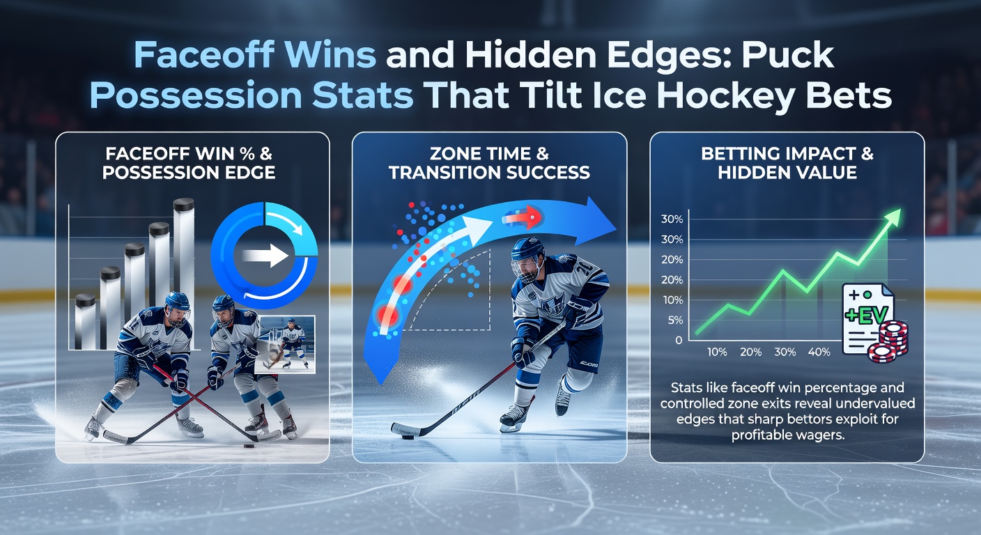 Grafik mit Corsi- und Puck-Possession-Charts aus einem Eishockey-Matchup, die Balken für zwei Teams vergleichen und Vorteile in Faceoff und Besitz hervorheben