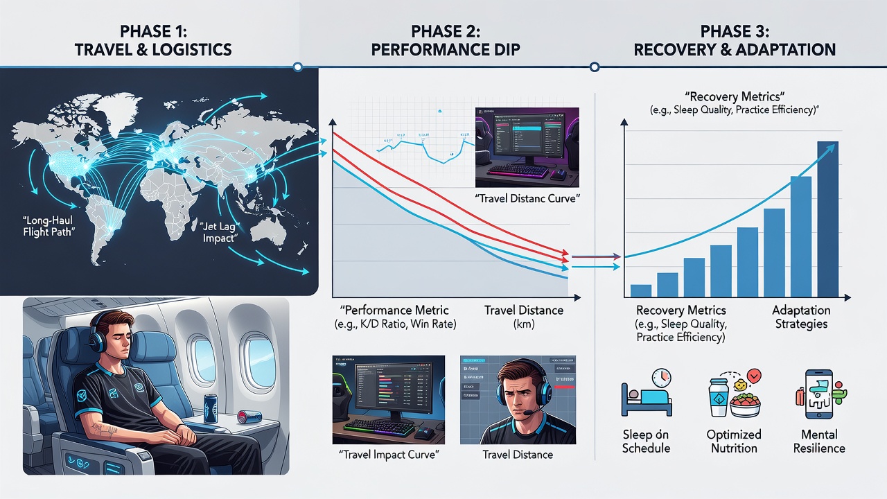 Esports-Analysten bei der Auswertung von Turnierdaten mit Fokus auf Reise- und Leistungsmetriken