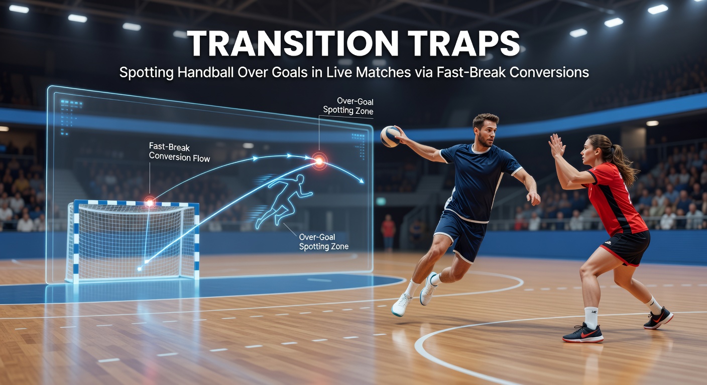 Datenvisualisierung von Transition-Torverteilung in Handball mit Fokus auf Fast-Break-Umwandlungen und Over-Trends